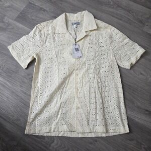 Jason Wu Cream Eyelet Shirt Mens‎ Small Button Down Short Sleeve Casual Top